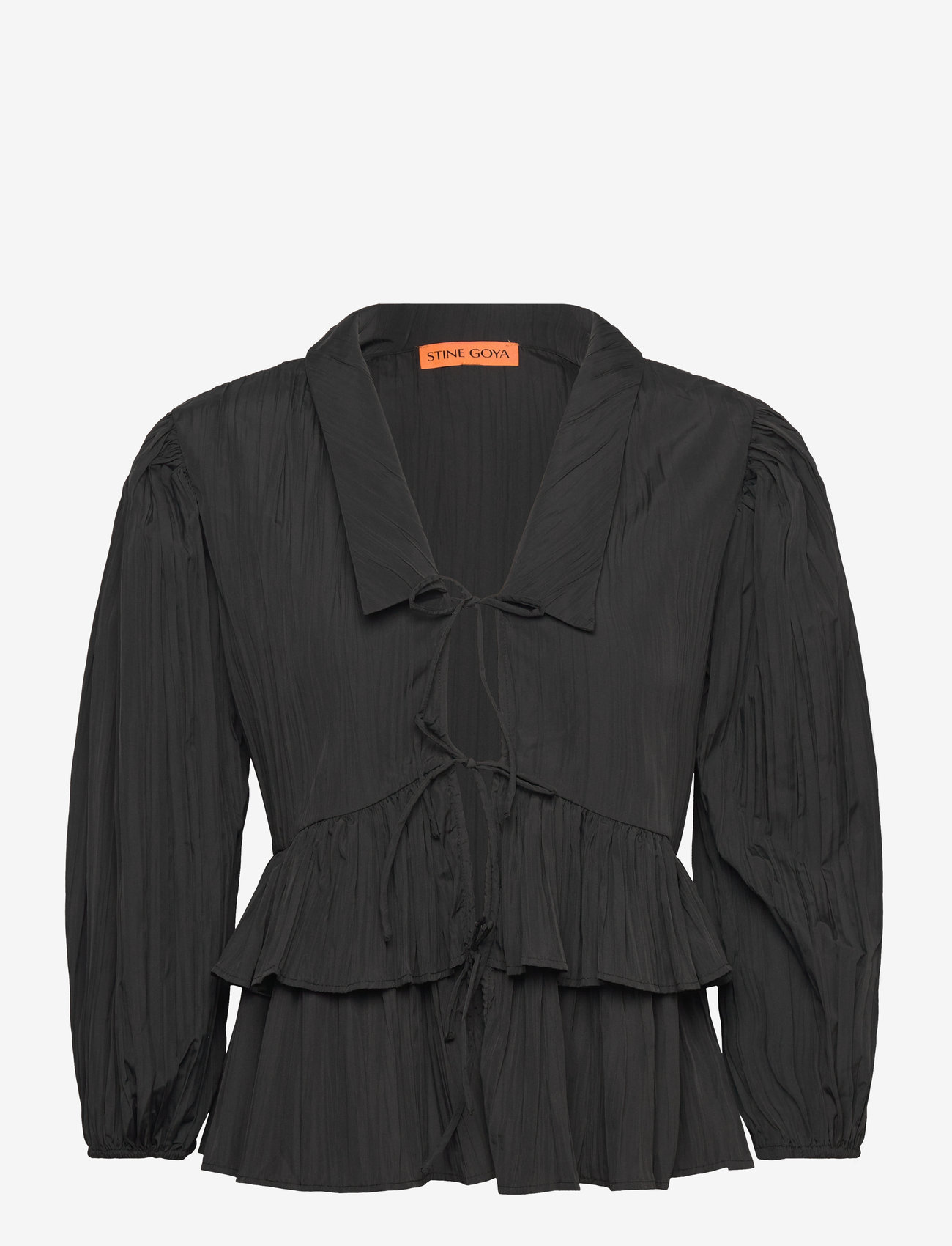 STINE GOYA - 2342 Pleated Poly, Balloon Sleeve T - langærmede bluser - black - 0