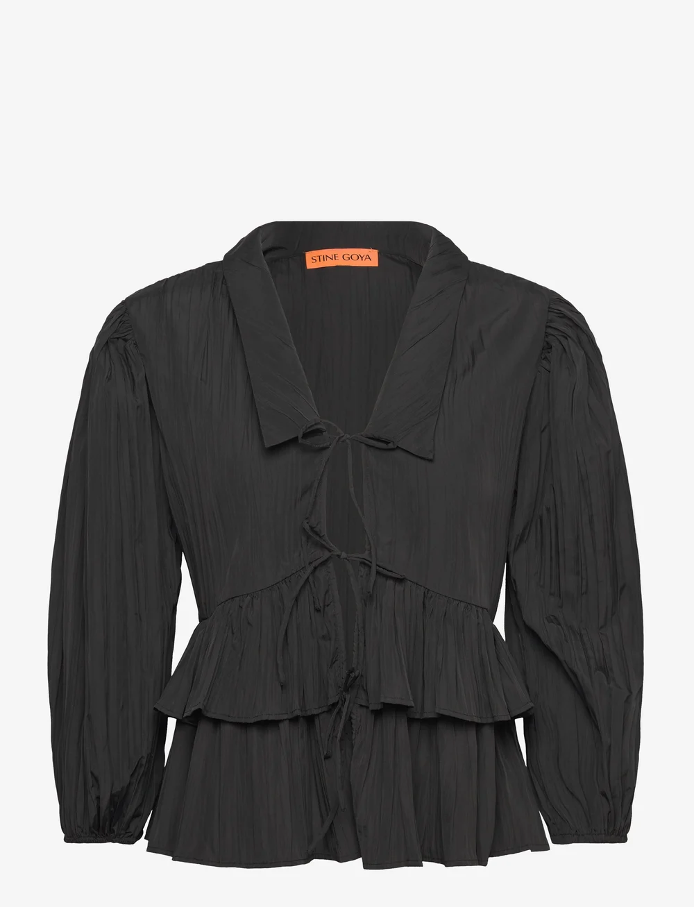 STINE GOYA - 2342 Pleated Poly, Balloon Sleeve T - langærmede bluser - black - 0