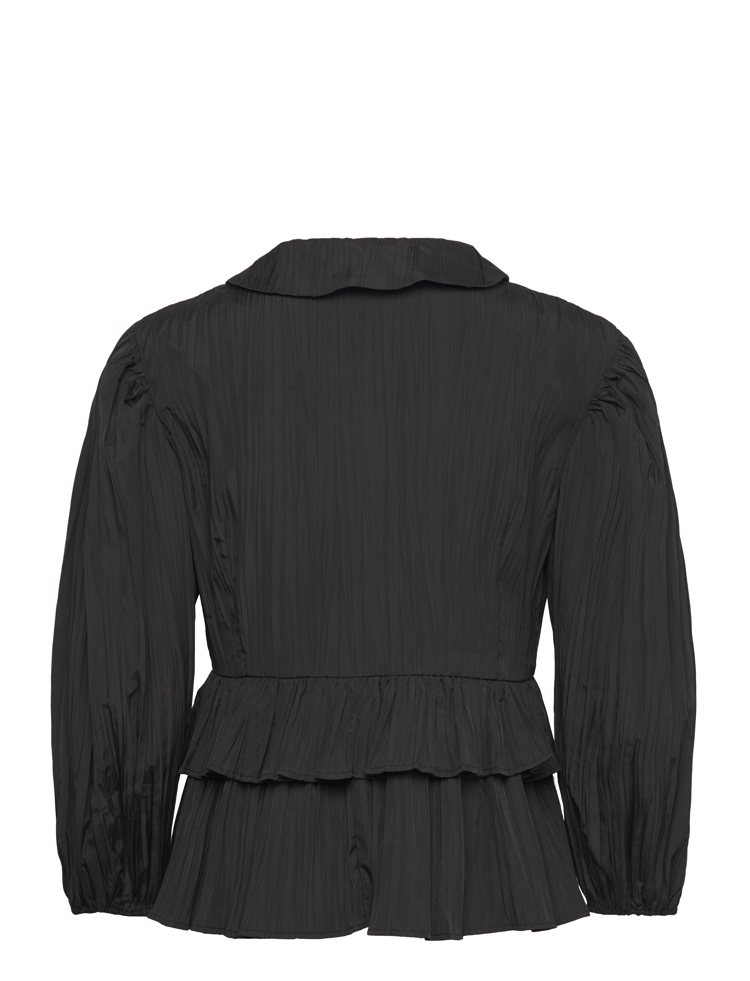 STINE GOYA - 2342 Pleated Poly, Balloon Sleeve Tie Top - langermede bluser - black - 1