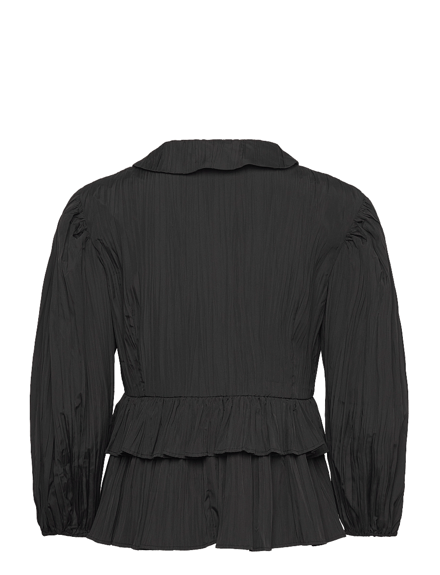 STINE GOYA - 2342 Pleated Poly, Balloon Sleeve Tie Top - langærmede bluser - black - 1