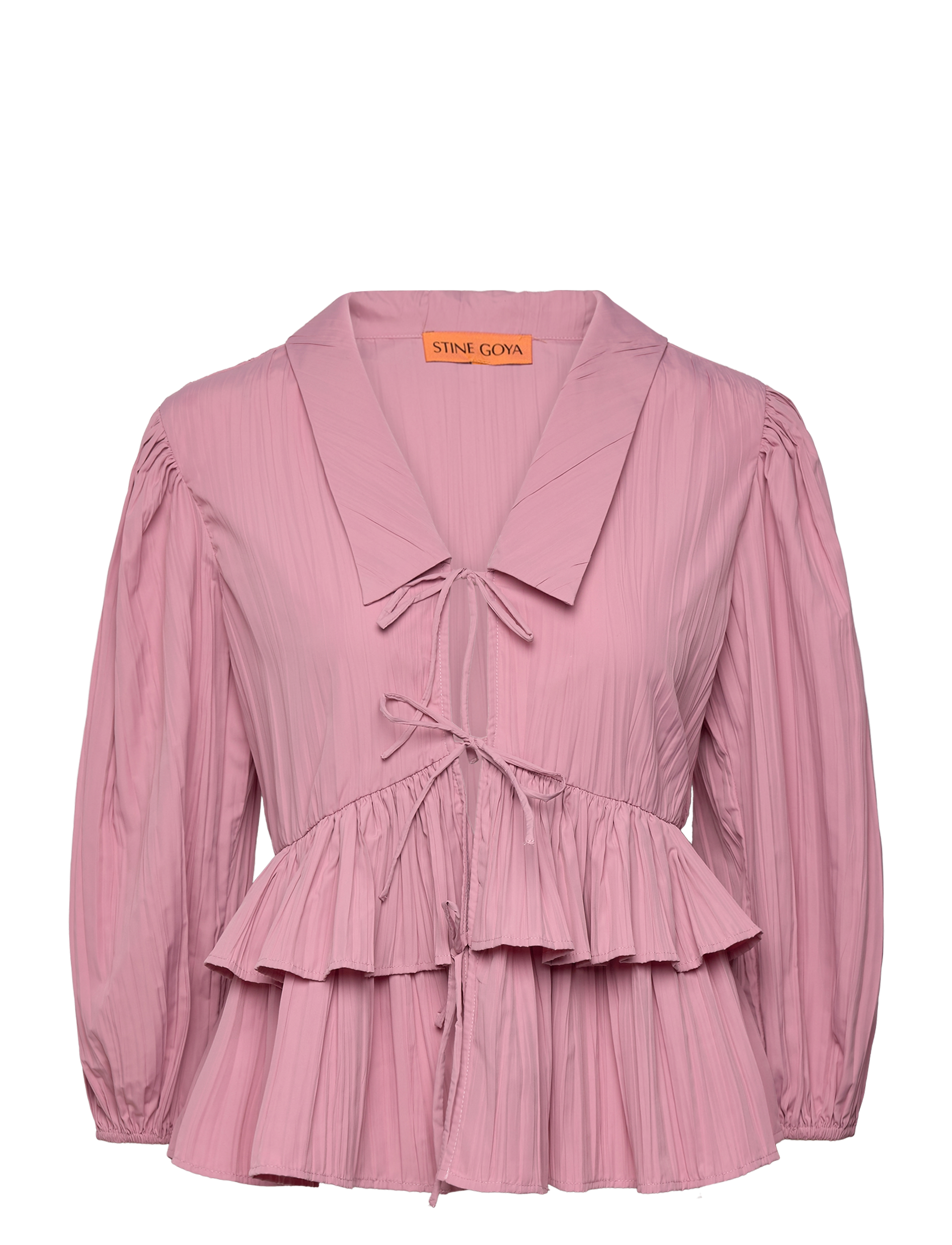 STINE GOYA 2342 Pleated Poly, Balloon Sleeve Tie Top - Bluser & Skjorter - PINK NECTAR / pink/rose
