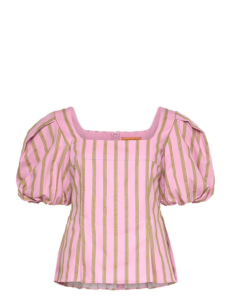 STINE GOYA - 2344 Soft Jacquard Weave, Blouson S - kortärmade blusar - wallpaper stripes - 0