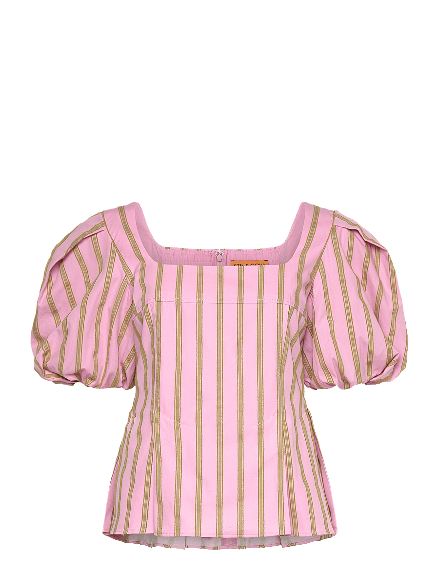 STINE GOYA - 2344 Soft Jacquard Weave, Blouson S - kurzämlige blusen - wallpaper stripes - 0