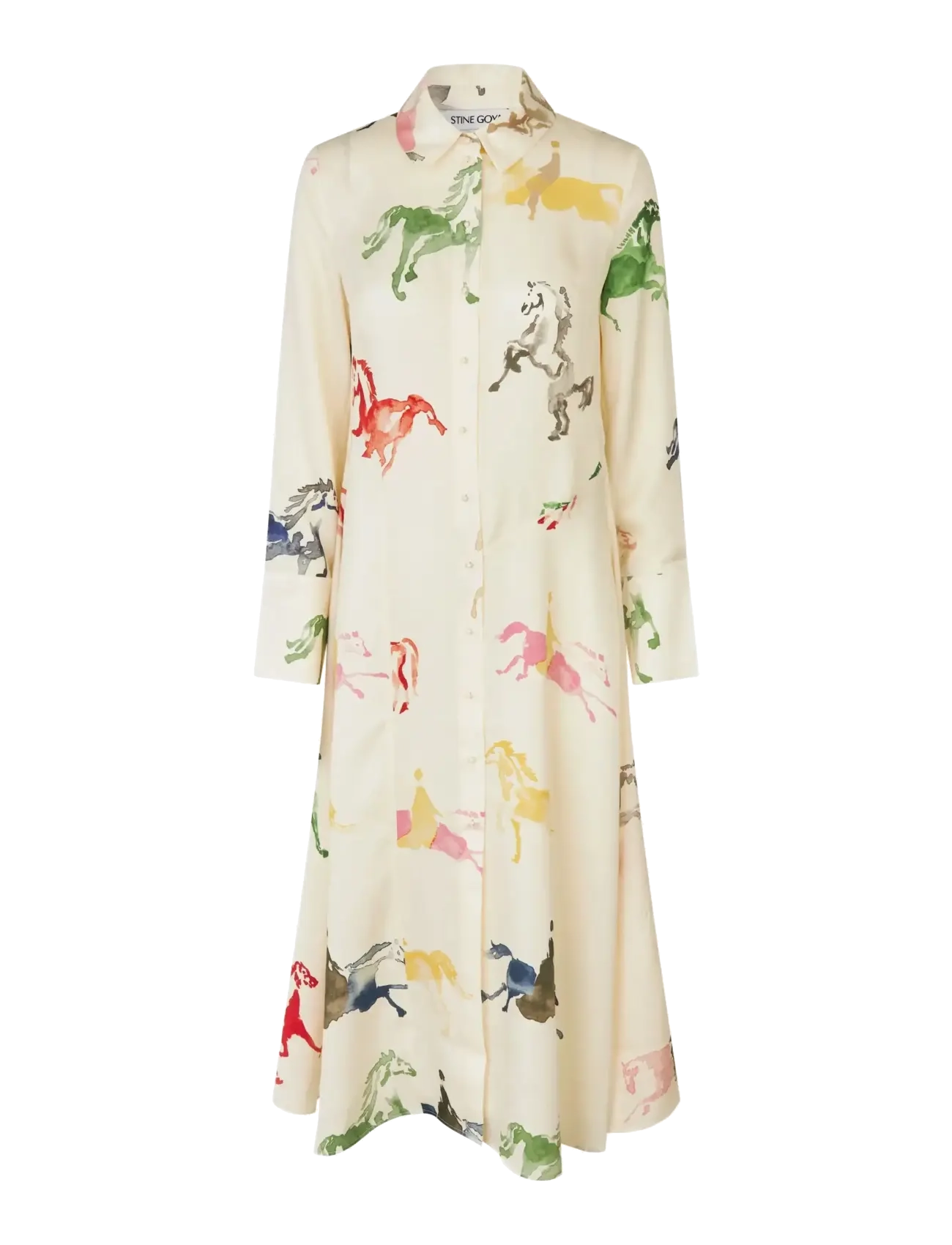 STINE GOYA Dry Viscose, Front Placket Midi Polo Kleid Cream - L - Damen