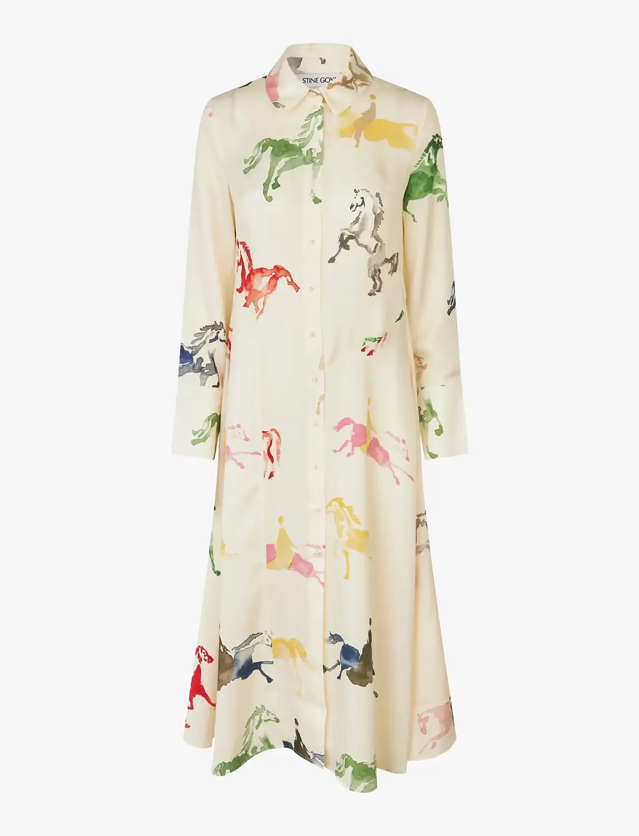 STINE GOYA - Dry Viscose, Front Placket Midi Polo Dress - maxikjoler - horses - 1