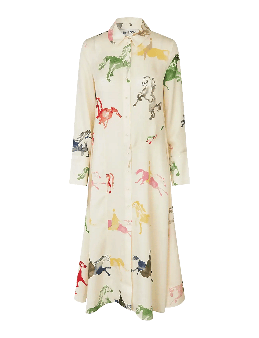STINE GOYA - Dry Viscose, Front Placket Midi Polo Dress - maxi dresses - horses - 1