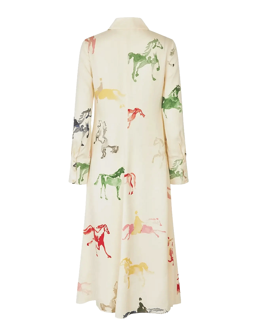 STINE GOYA - Dry Viscose, Front Placket Midi Polo Dress - maxi dresses - horses - 2