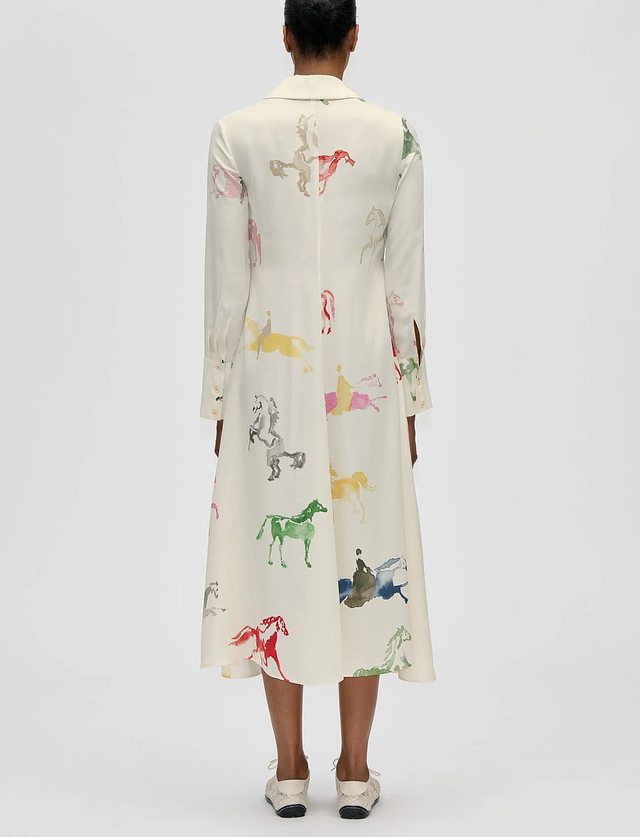 STINE GOYA - Dry Viscose, Front Placket Midi Polo Dress - maxi dresses - horses - 3