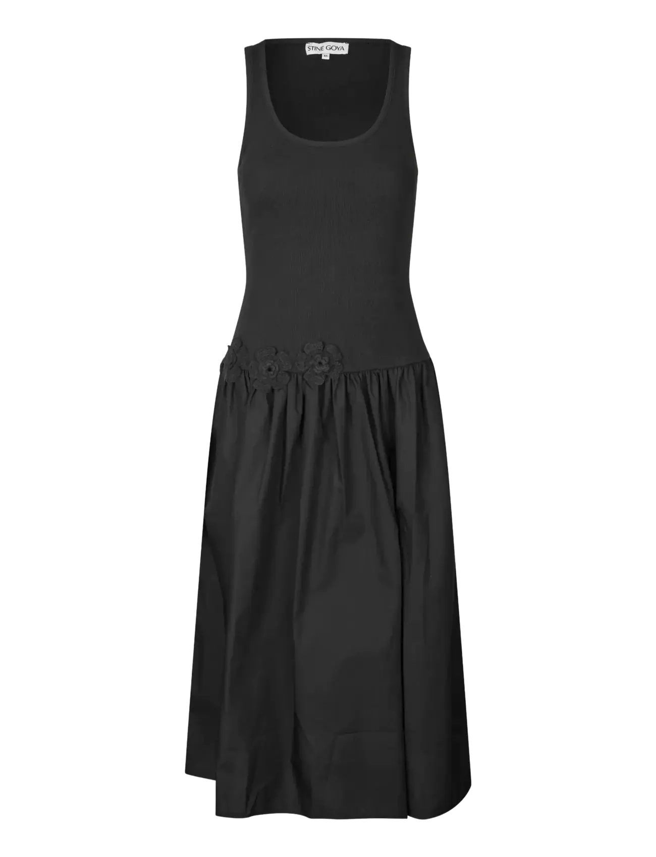 2385 Rib, Casual Tank Midi Dress - BLACK
