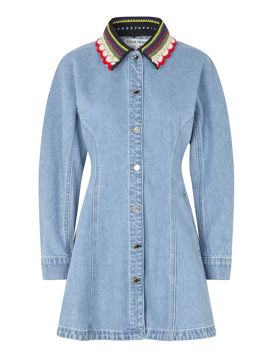 STINE GOYA - Double Rinse Denim, Collared Coat Mini Dress - minikleidid - denim blue - 1