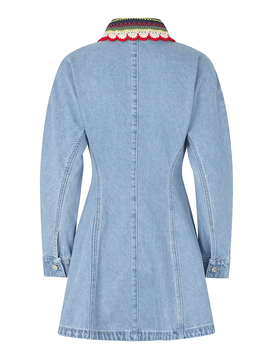 STINE GOYA - Double Rinse Denim, Collared Coat Mini Dress - minikleidid - denim blue - 2