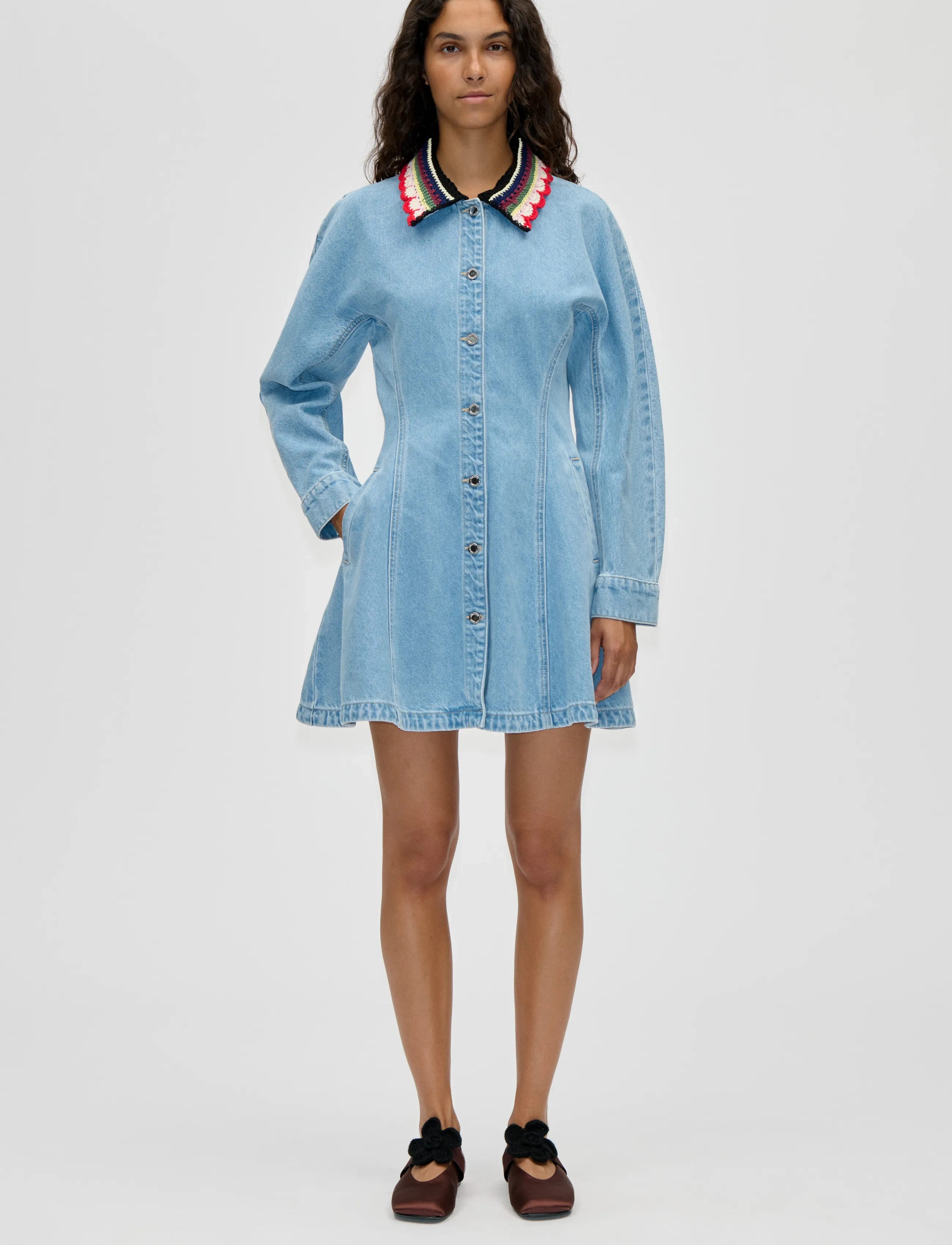 STINE GOYA - Double Rinse Denim, Collared Coat Mini Dress - minikleidid - denim blue - 0