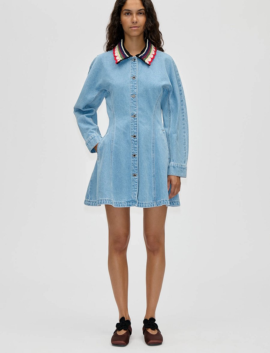 STINE GOYA - Double Rinse Denim, Collared Coat Mini Dress - kurze kleider - denim blue - 0
