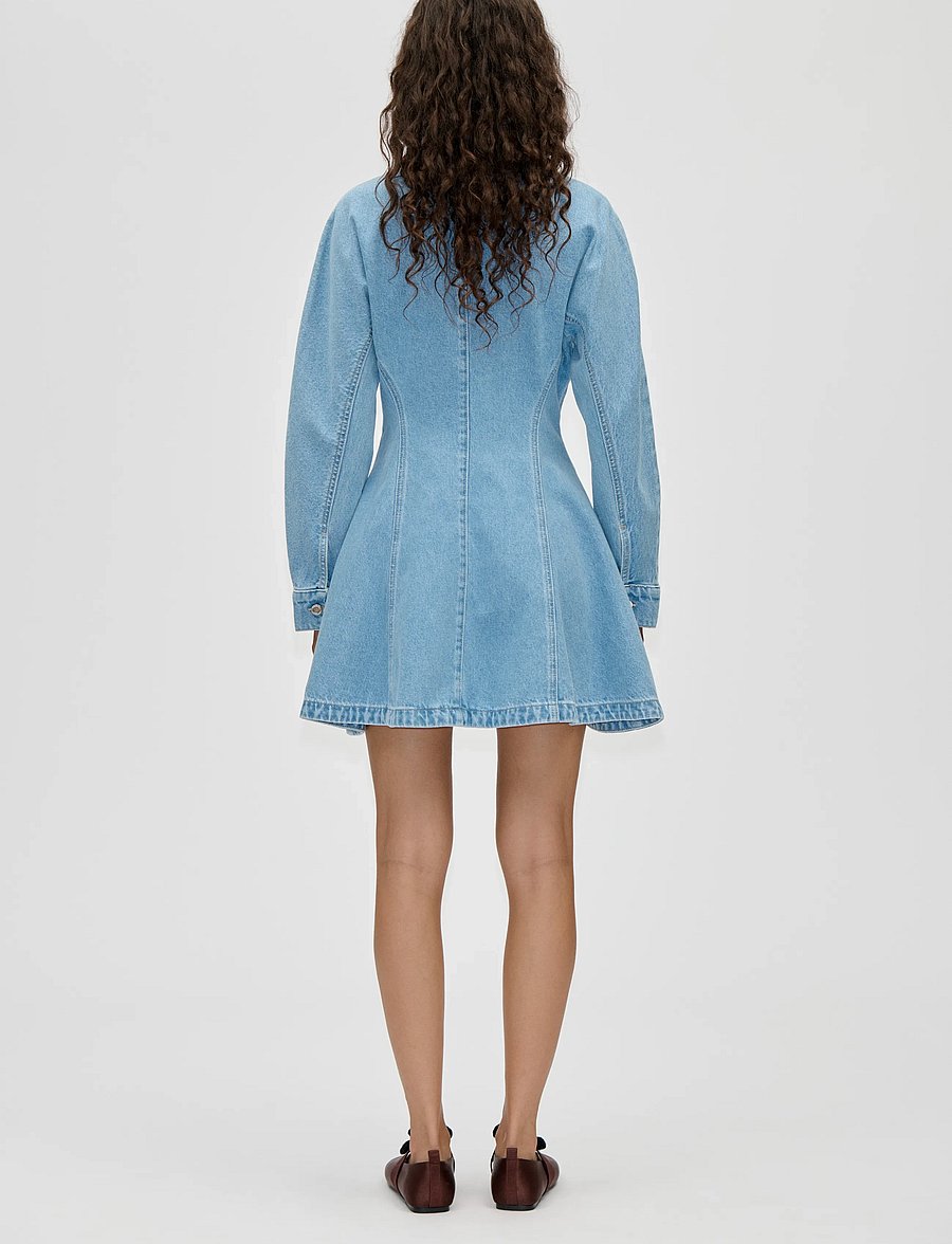 STINE GOYA - Double Rinse Denim, Collared Coat Mini Dress - minikleidid - denim blue - 3