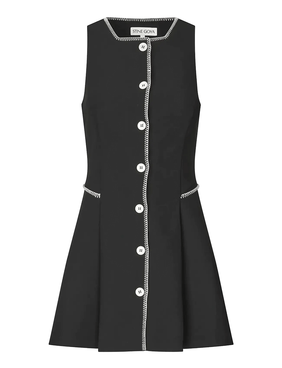 STINE GOYA - Structured Crepe, Sleeveless Button-Up Mini Dress - kurze kleider - black - 1