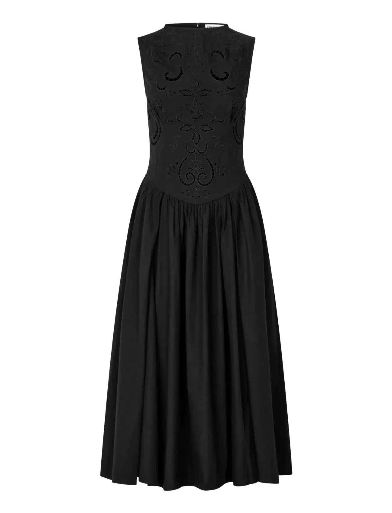 STINE GOYA Broderie Baumwolle, Bestickt Midi Kleid Schwarz - L - Damen