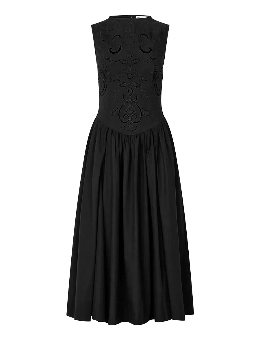 STINE GOYA - Broderie Cotton, Embroidered Midi Dress - midi dresses - broderie anglaise - 1