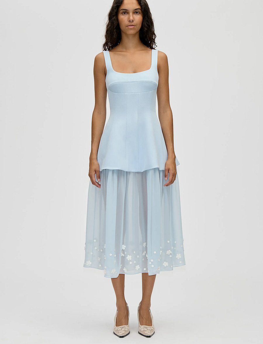 STINE GOYA - Embellished Crepe, Elevated Bustier Dress - midi-kleider - light blue bloom - 0