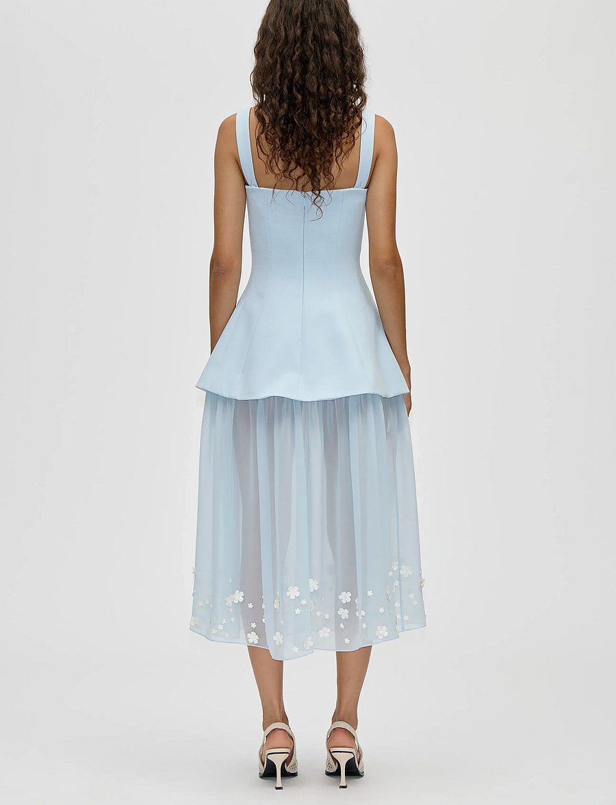 STINE GOYA - Embellished Crepe, Elevated Bustier Dress - midi-kleider - light blue bloom - 3