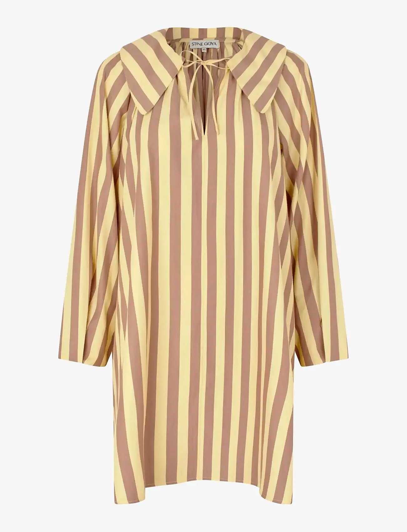 STINE GOYA - Soft Striped Embroidery, Collared Voluminous Dress - shirt dresses - equestrian sun - 1