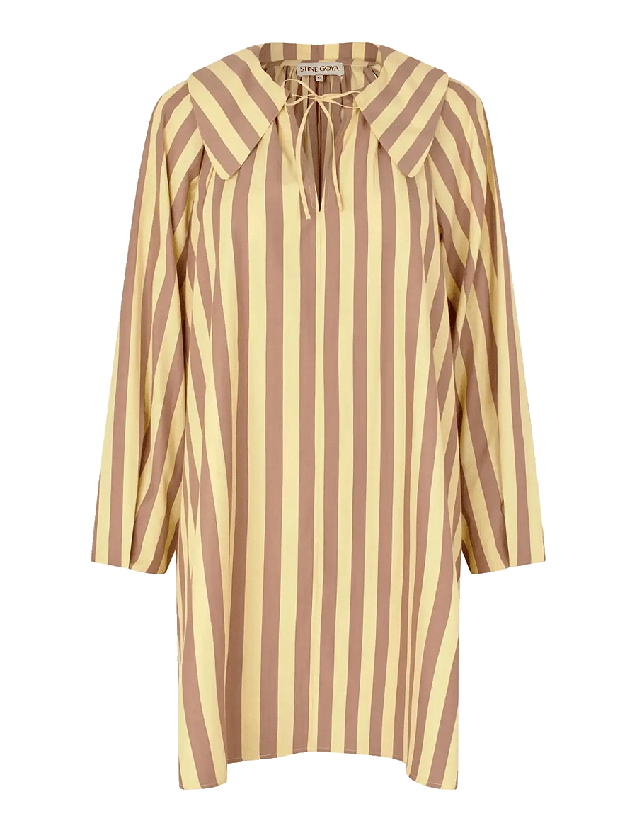 STINE GOYA - Soft Striped Embroidery, Collared Voluminous Dress - skjortekjoler - equestrian sun - 1