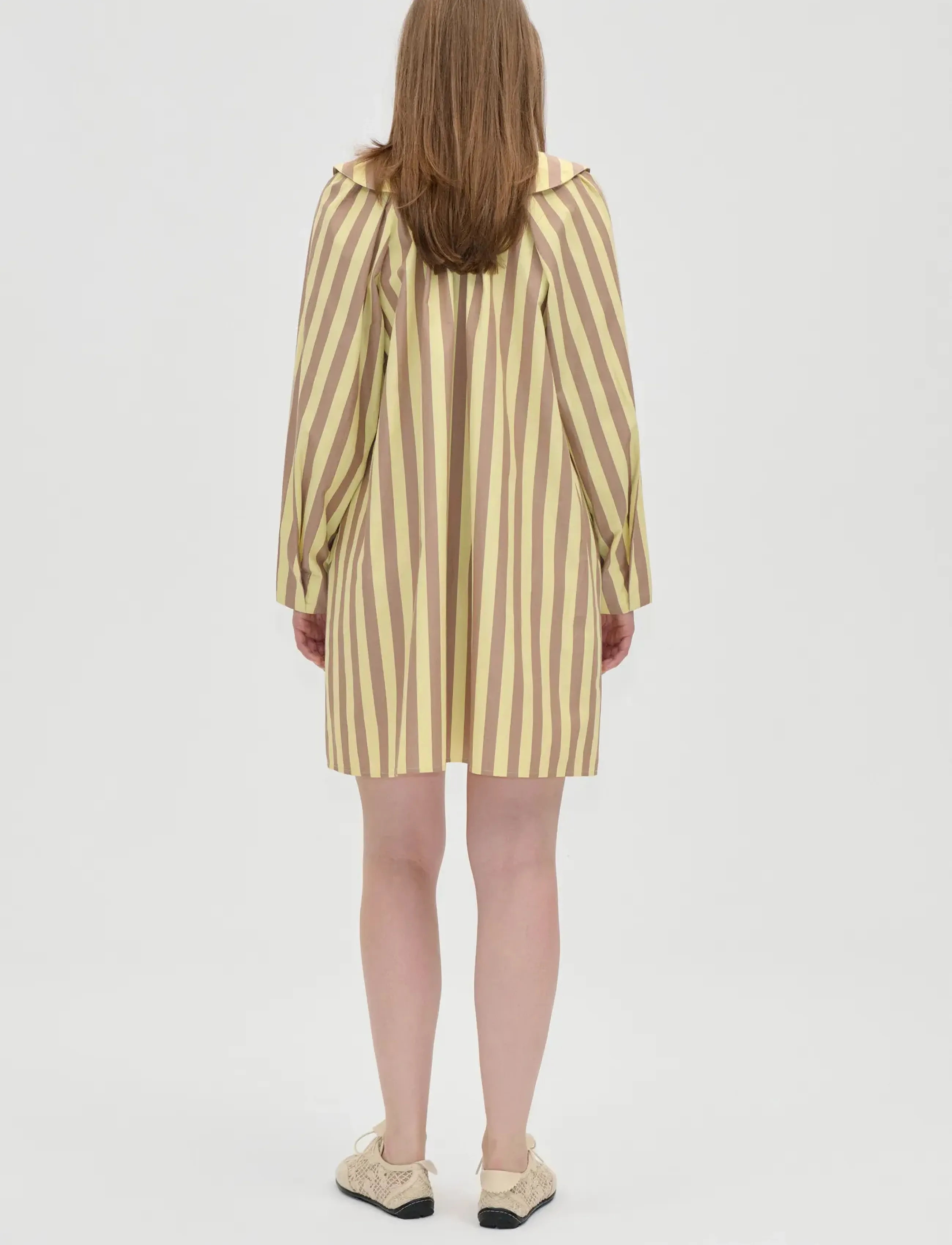 STINE GOYA - Soft Striped Embroidery, Collared Voluminous Dress - skjortekjoler - equestrian sun - 3