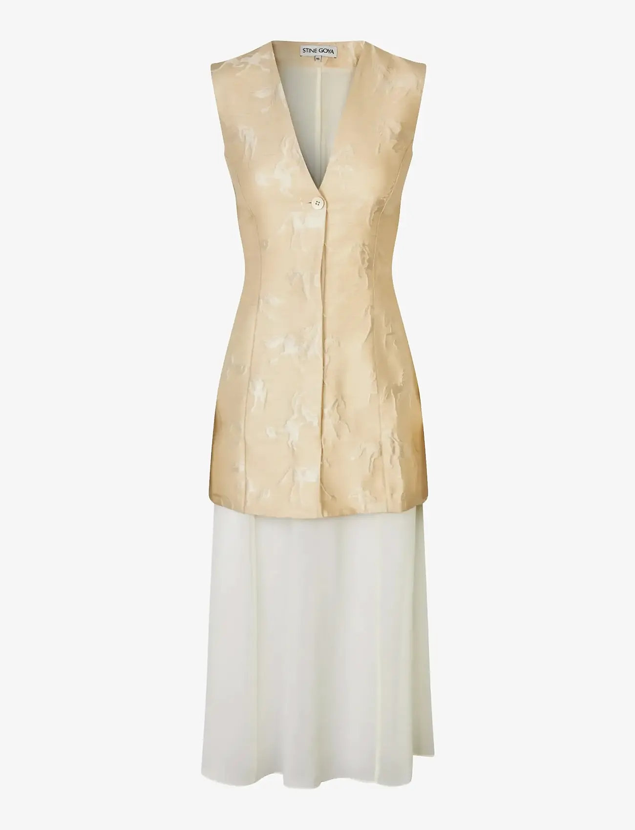 STINE GOYA - Jacquard Tailoring, Waistcoat Tailored Midi Dress - aftenkjoler - porcelain cream - 1