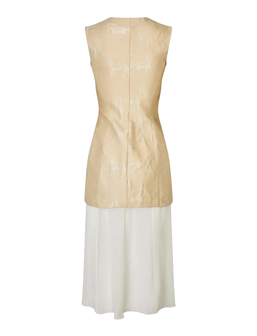 STINE GOYA - Jacquard Tailoring, Waistcoat Tailored Midi Dress - aftenkjoler - porcelain cream - 2