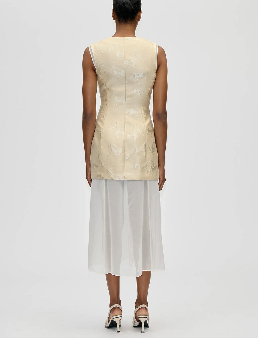 STINE GOYA - Jacquard Tailoring, Waistcoat Tailored Midi Dress - aftenkjoler - porcelain cream - 3