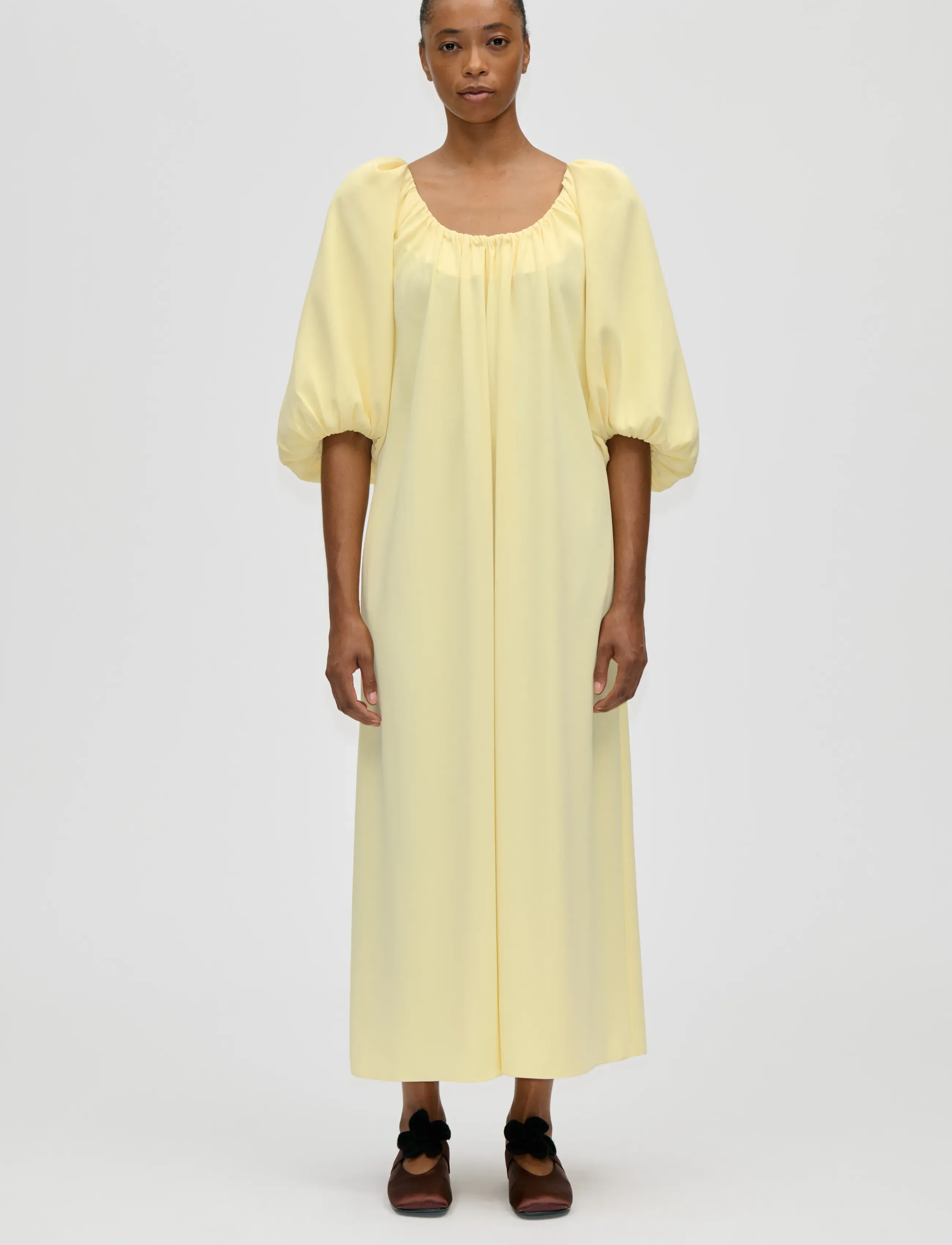 STINE GOYA Heavy Crepe, Romantic Voluminous Sleeve Dress - STINE GOYA - PASTEL YELLOW / yellow