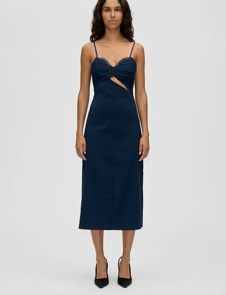 STINE GOYA - Embroidered Canvas, Strap Eyelet Midi Dress - midi-kleider - cherries on a paisley - 0