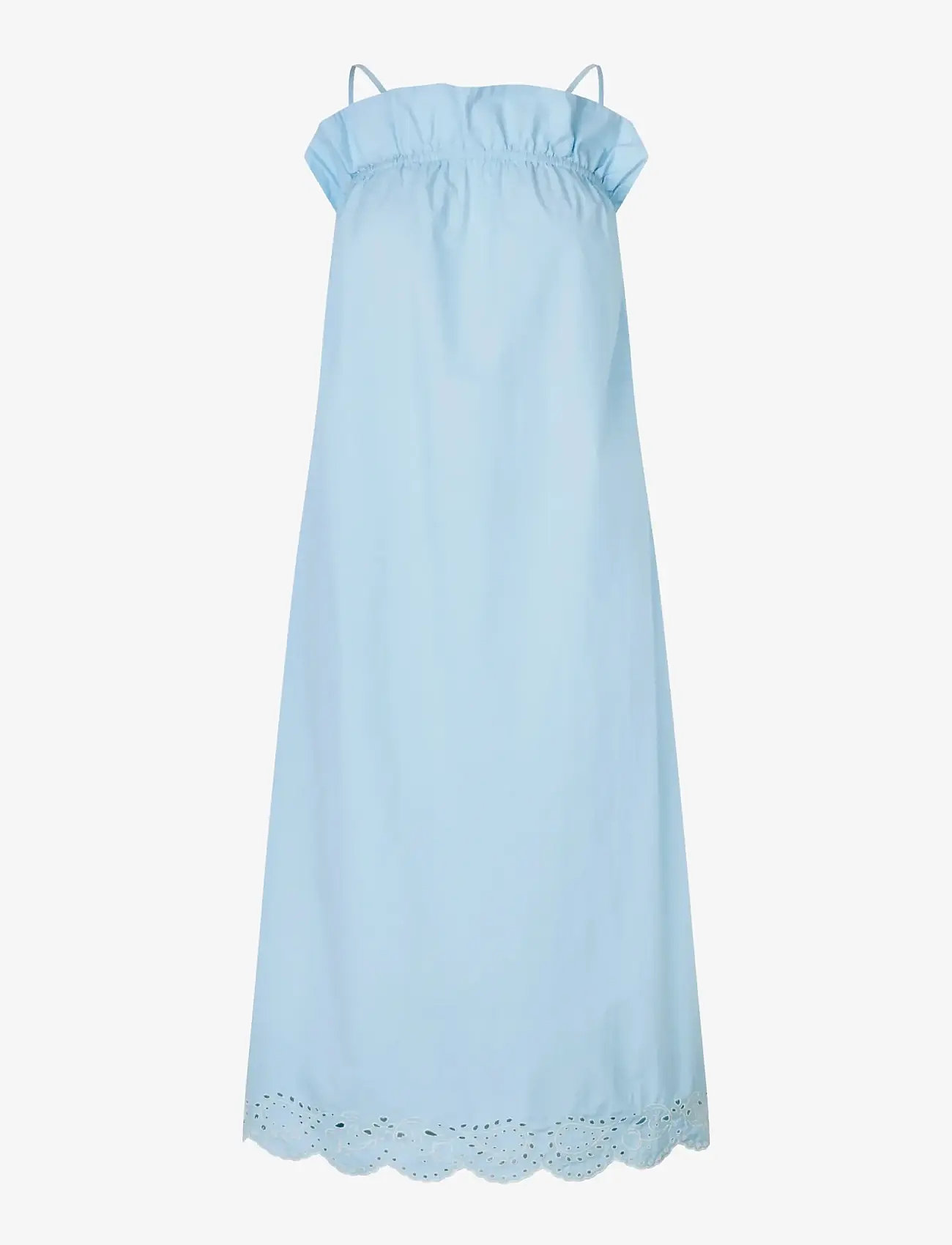 STINE GOYA - Light Cotton, Scalloped Strap Midi Dress - sommerkjoler - teapot blue - 1