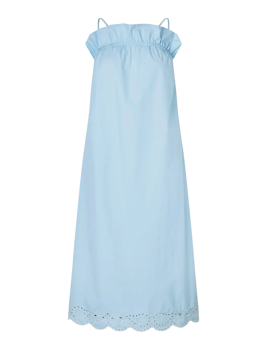 STINE GOYA - Light Cotton, Scalloped Strap Midi Dress - suvekleidid - teapot blue - 1