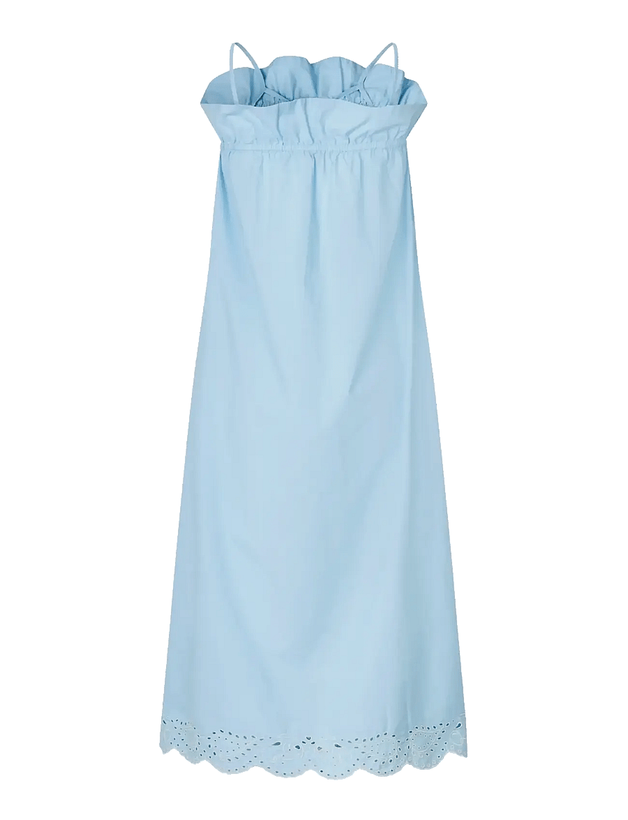 STINE GOYA - Light Cotton, Scalloped Strap Midi Dress - suvekleidid - teapot blue - 2