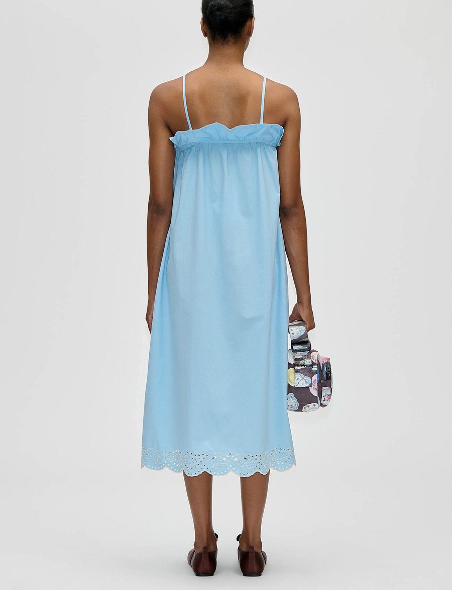 STINE GOYA - Light Cotton, Scalloped Strap Midi Dress - suvekleidid - teapot blue - 3