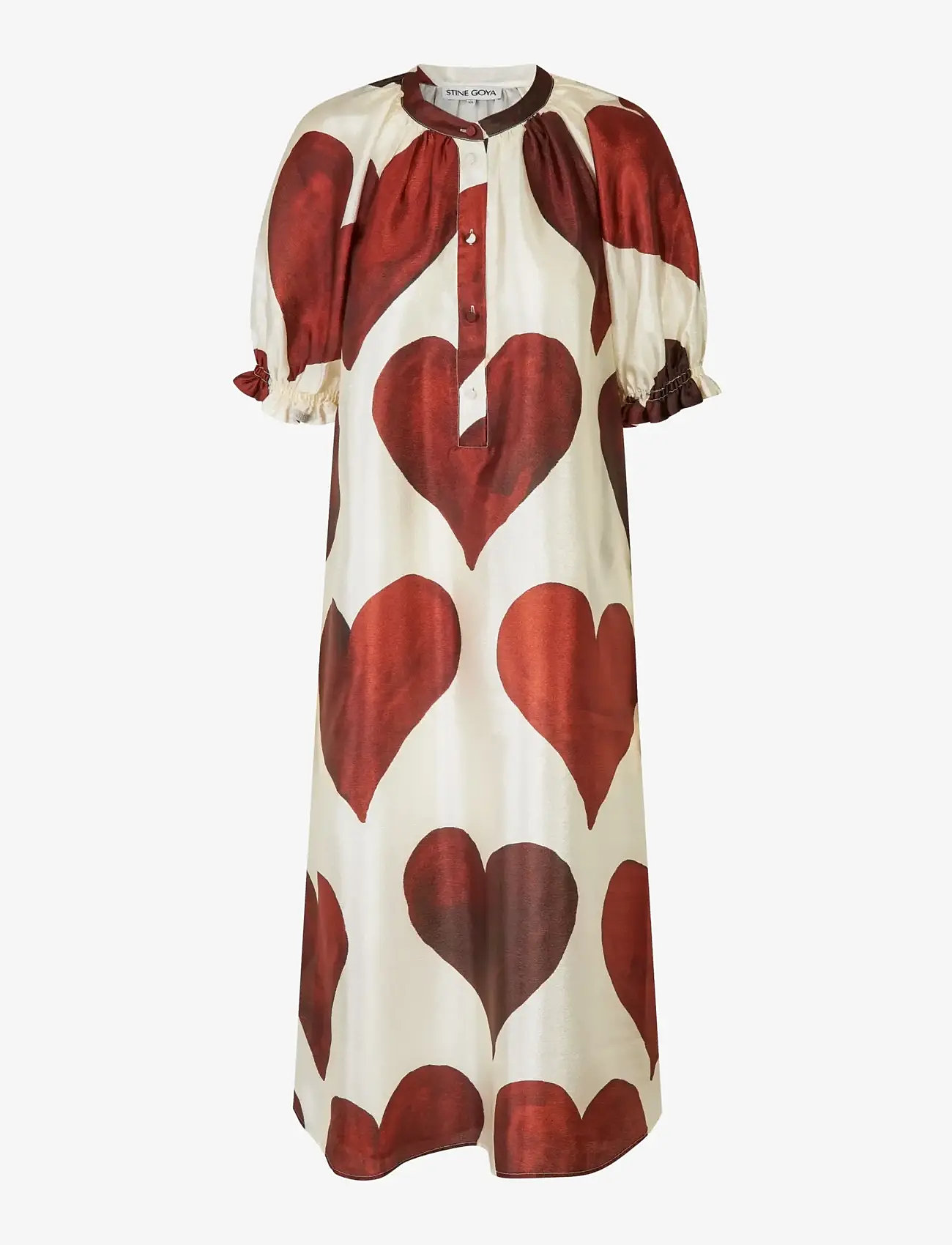 STINE GOYA - Flat Textured Poly, Front Placket Long Dress - maxi dresses - hearts - 1