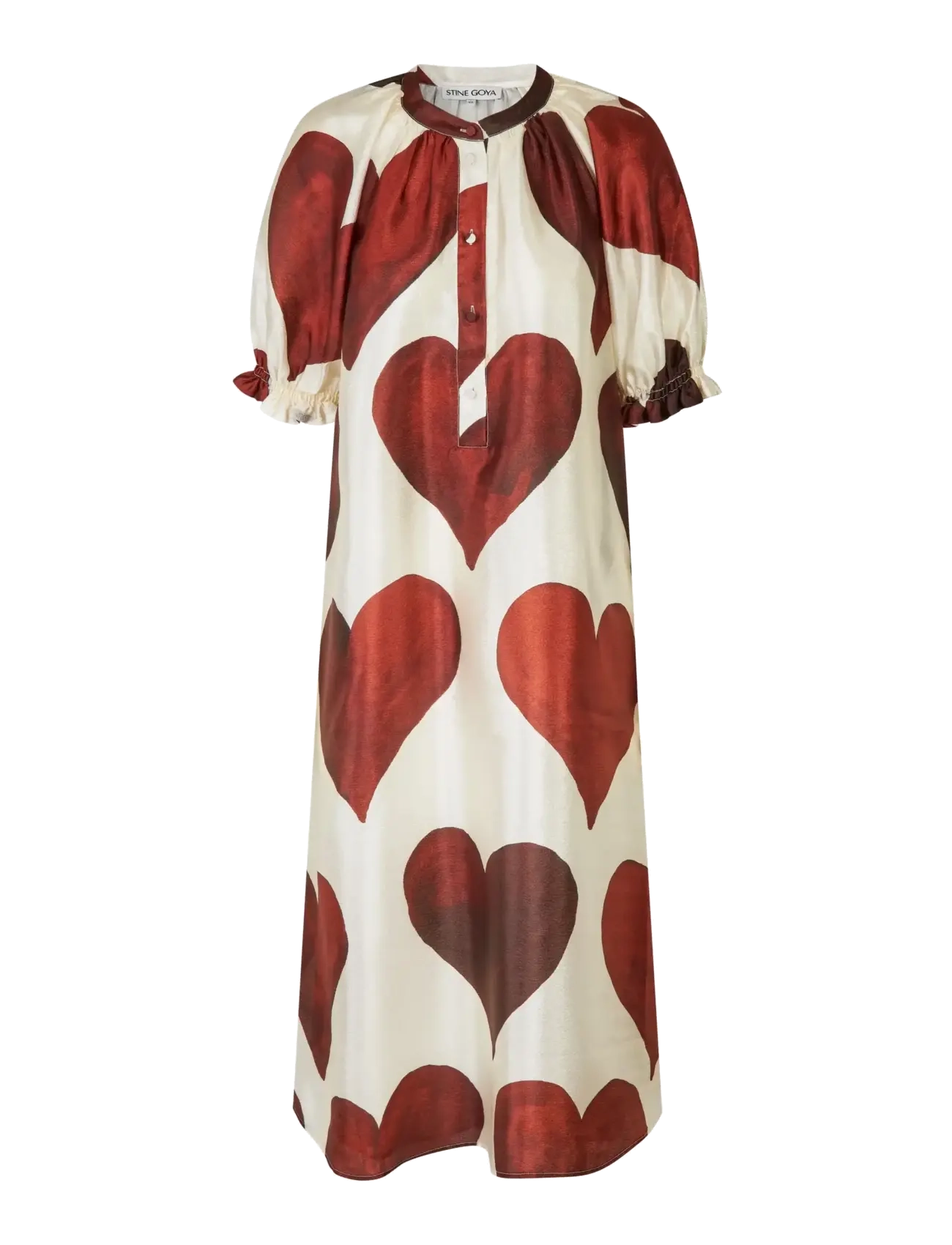 STINE GOYA - Flat Textured Poly, Front Placket Long Dress - maksikleidid - hearts - 1