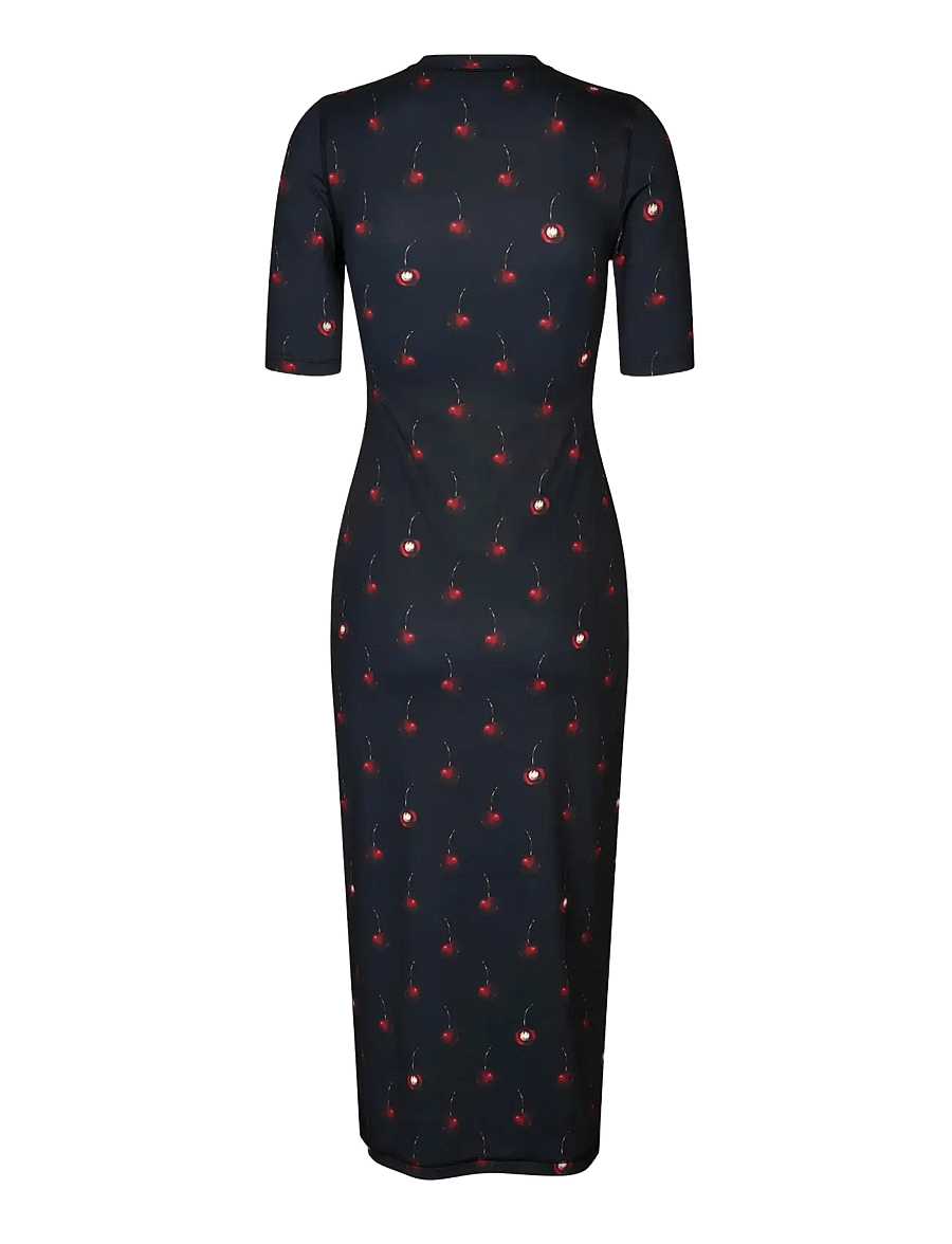 STINE GOYA - Stocking Jersey, Short Sleeve Crewneck Midi Dress - maxi dresses - cherries - 2