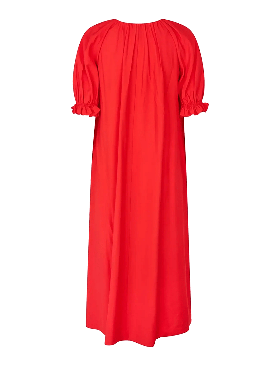 STINE GOYA - Solid Viscose, Puff Sleeve Detail Long Dress - maxikjoler - fiery red - 2
