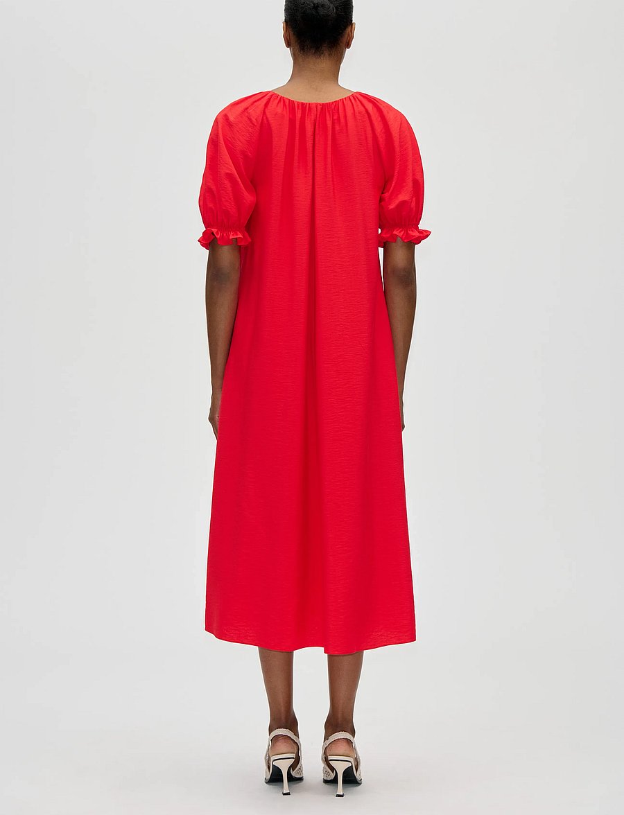 STINE GOYA - Solid Viscose, Puff Sleeve Detail Long Dress - maxikjoler - fiery red - 3