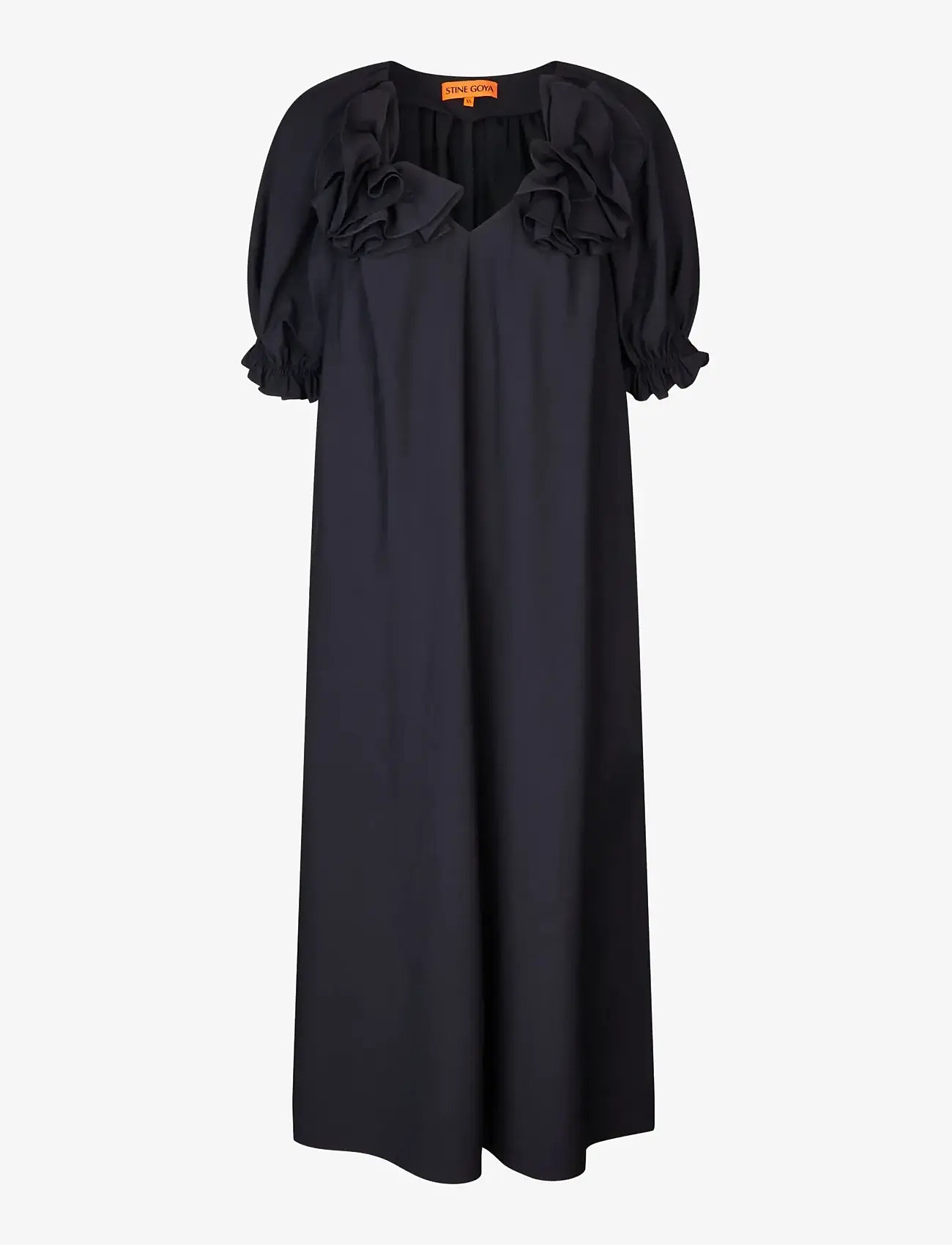 STINE GOYA - Solid Viscose, Puff Sleeve Detail Long Dress - maxi dresses - midnight navy - 1