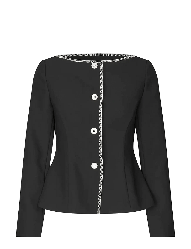 STINE GOYA - Structured Crepe, Square Neckline Tailored Jacket - forårsjakker - black - 1