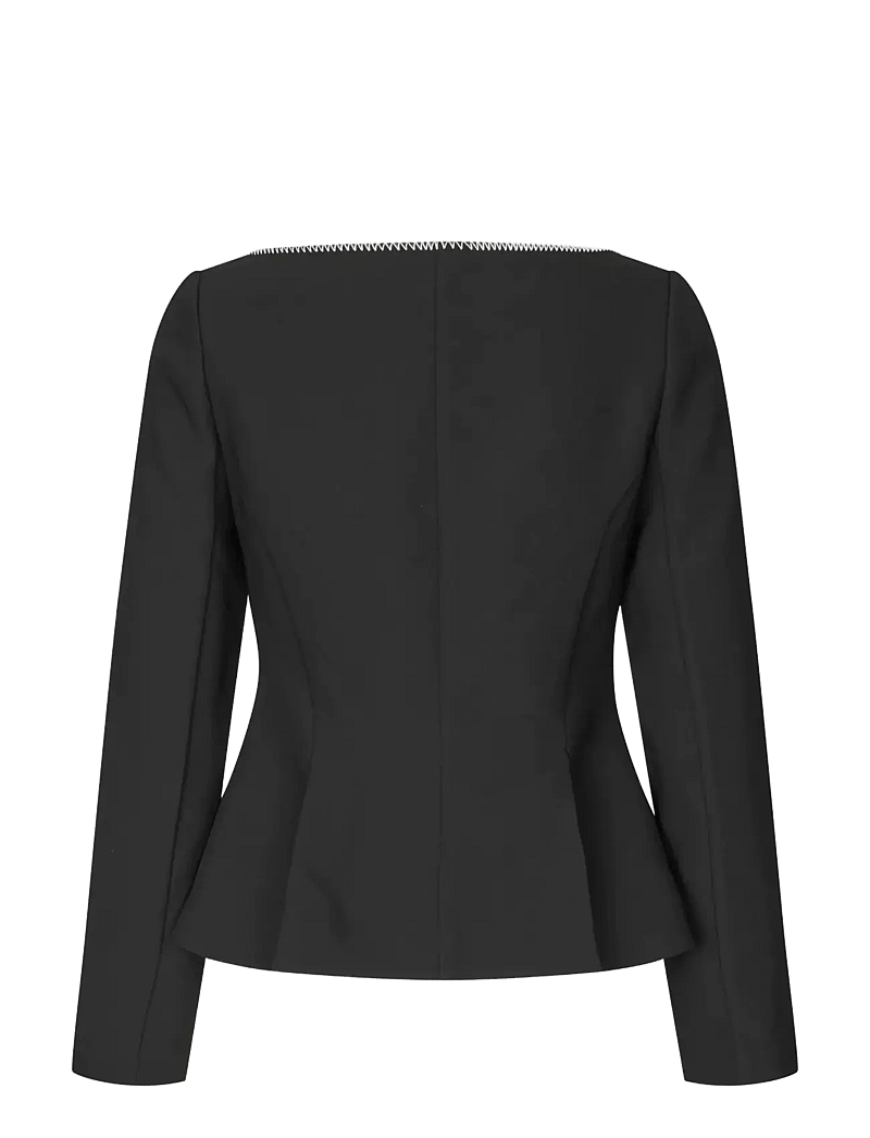 STINE GOYA - Structured Crepe, Square Neckline Tailored Jacket - forårsjakker - black - 2