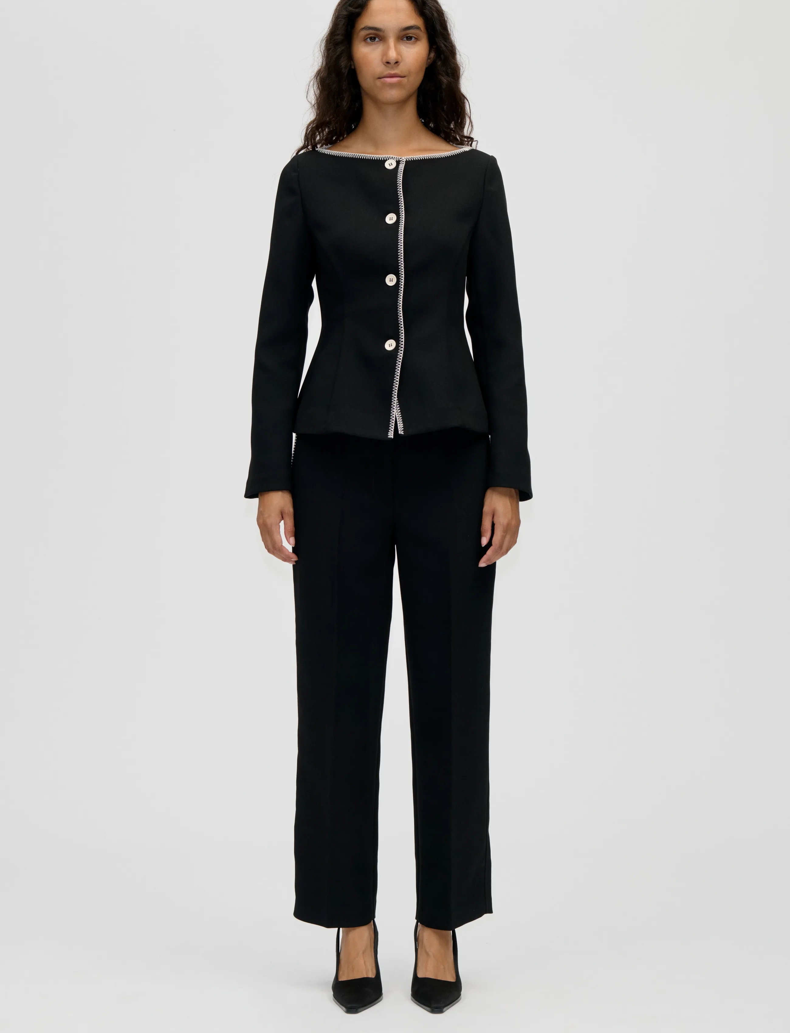 STINE GOYA 2360 Structured Crepe, Square Neckl - Frühlingsjacken - BLACK / black