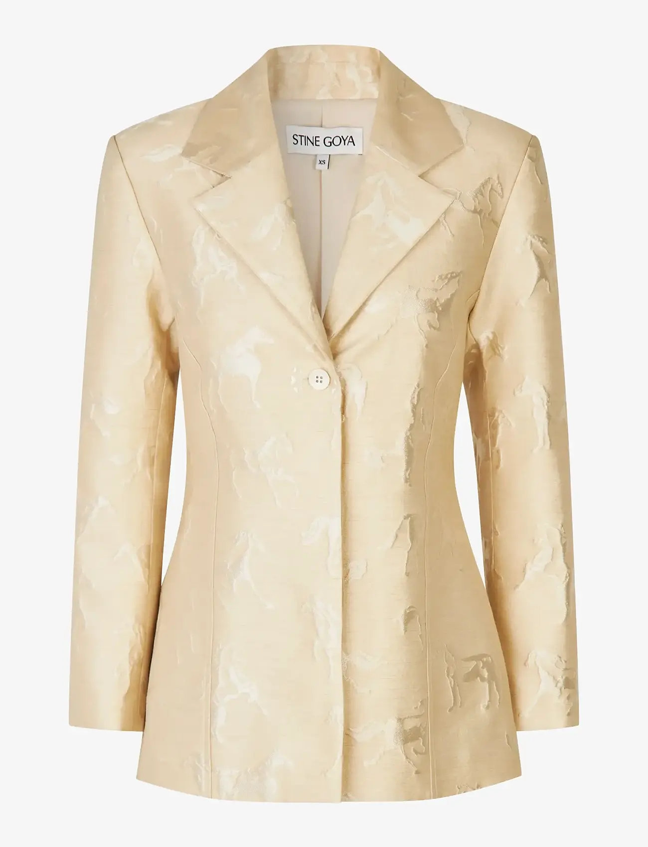 STINE GOYA - Jacquard Tailoring, Structured Single-Breasted Jacket - single breasted blazers - porcelain cream - 1