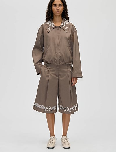 Embroidered Canvas, Blouson Eyelet Bomber - Bomber Jakker
