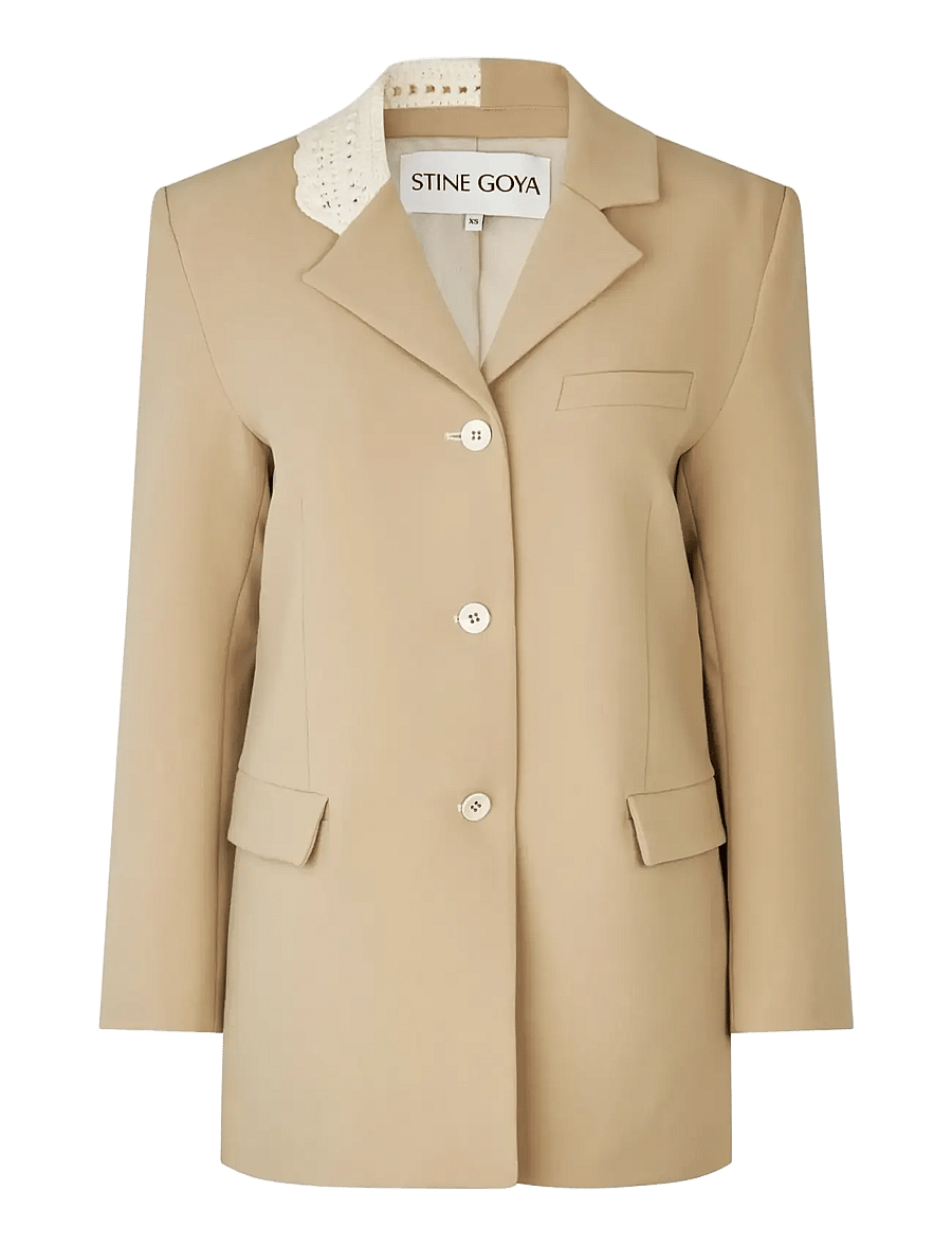 STINE GOYA - Crafted Weave Tailoring, Detailed Tailored Blazer - einhnepptir jakkar - ecru - 1