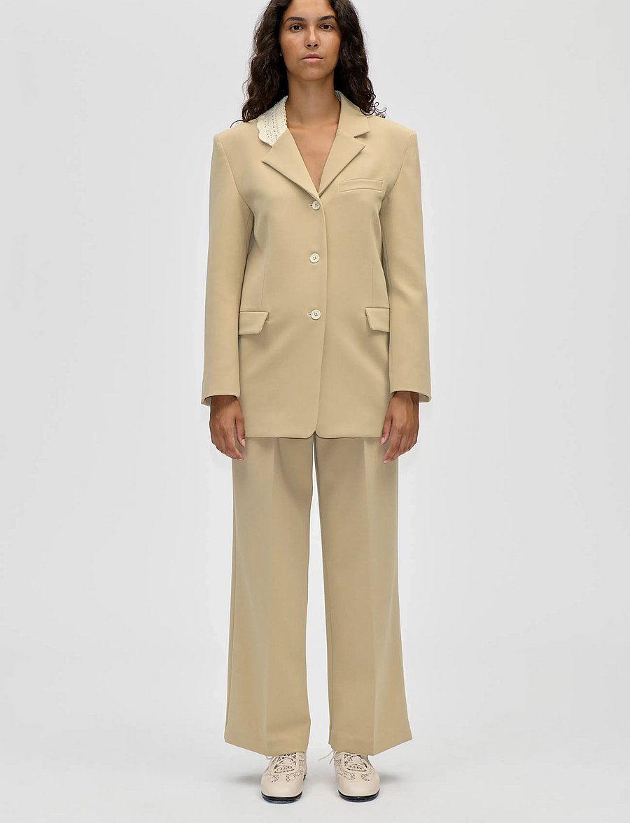 STINE GOYA - Crafted Weave Tailoring, Detailed Tailored Blazer - einhnepptir jakkar - ecru - 0