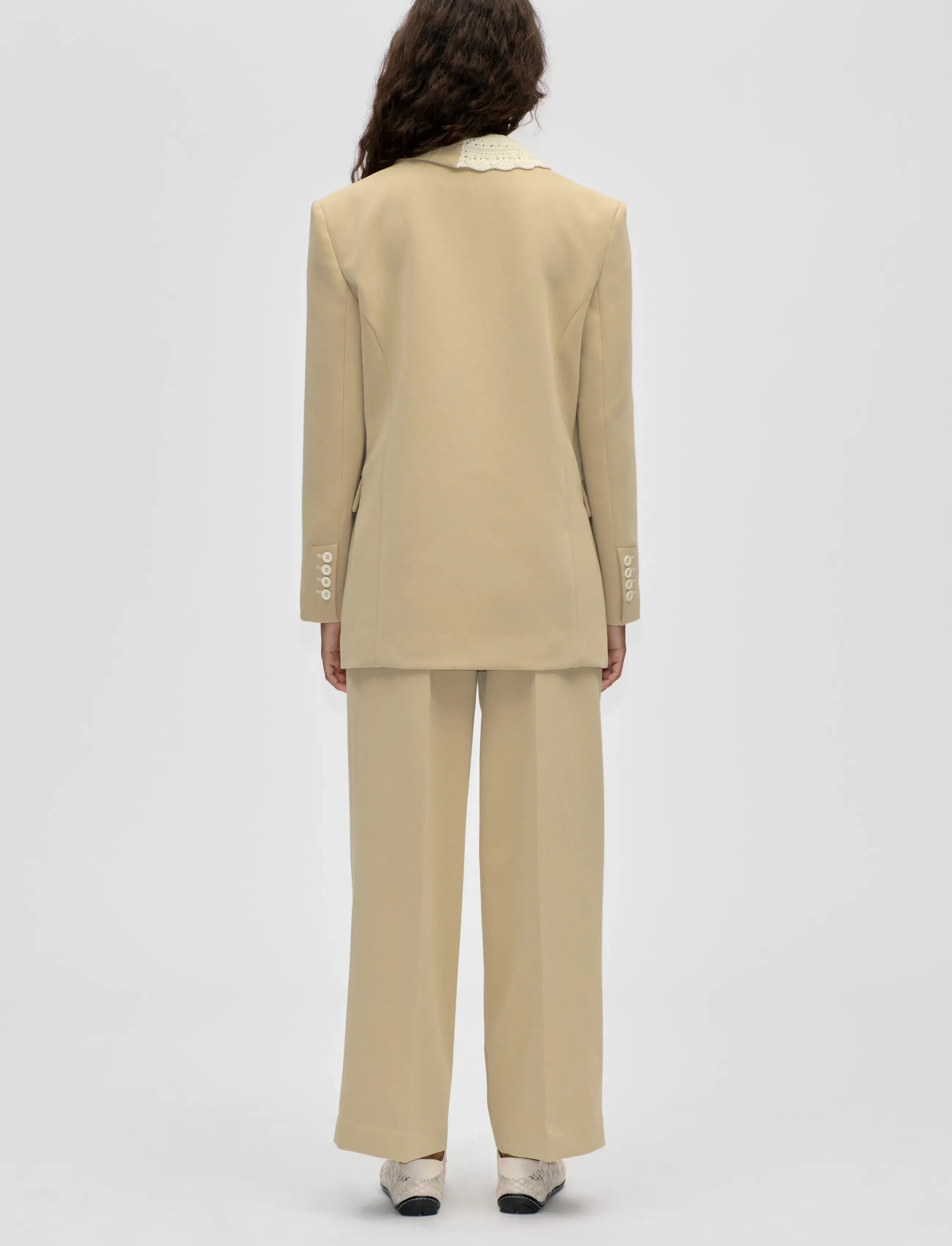 STINE GOYA - Crafted Weave Tailoring, Detailed Tailored Blazer - einhnepptir jakkar - ecru - 3