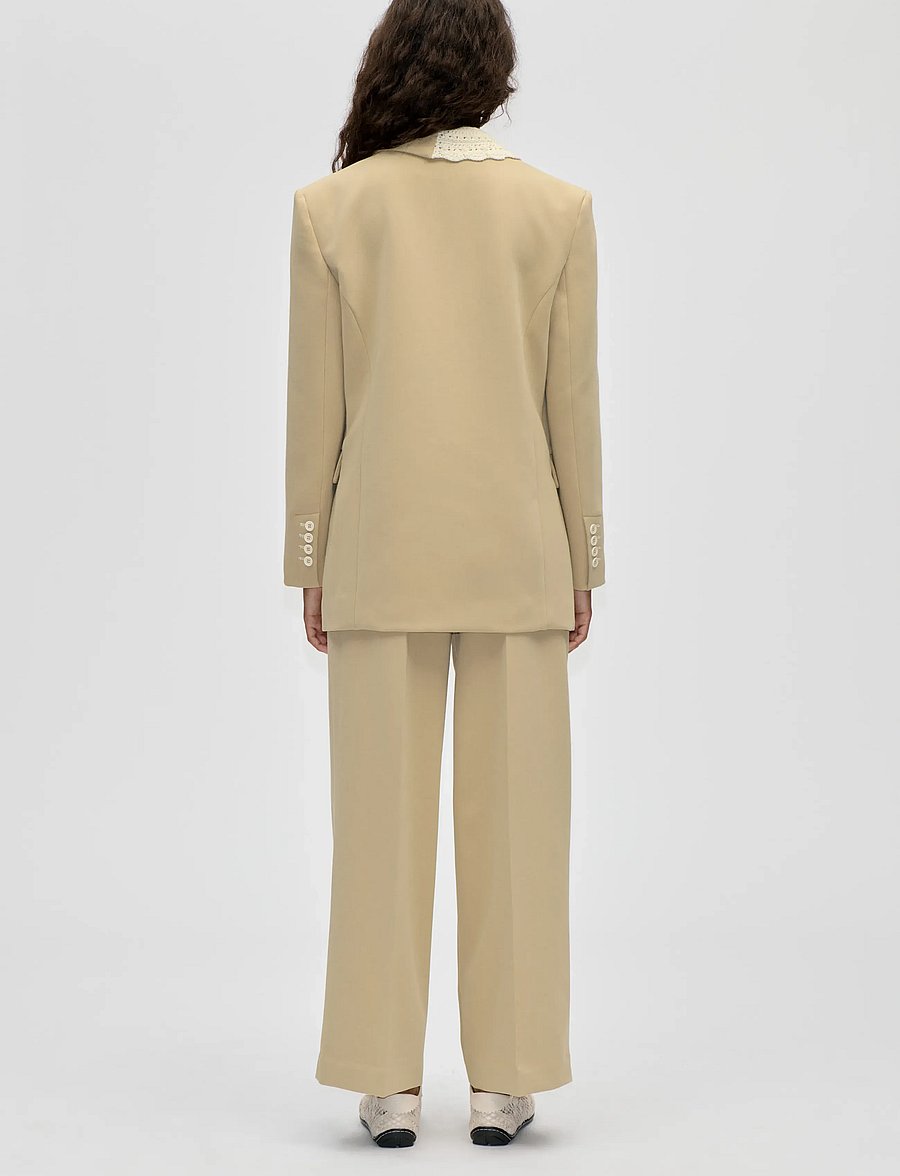 STINE GOYA - Crafted Weave Tailoring, Detailed Tailored Blazer - einhnepptir jakkar - ecru - 3